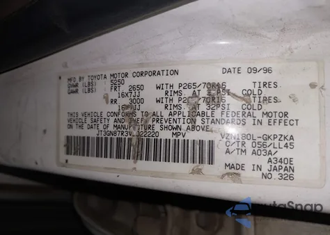 1997 Toyota 4Runner Sr5 V6 Limited from USA, damaged, VIN JT3GN87R3V0022220